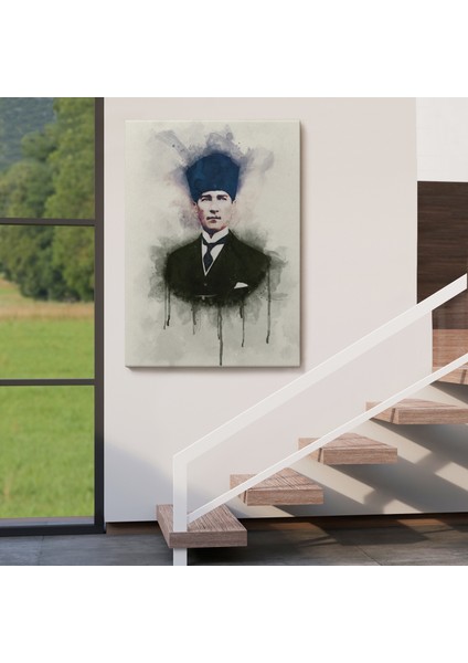 Atatürk Portre Tablosu Mustafa Kemal Atatürk Dikdörtgen Dekoratif Kanvas Tablo-Cz-77