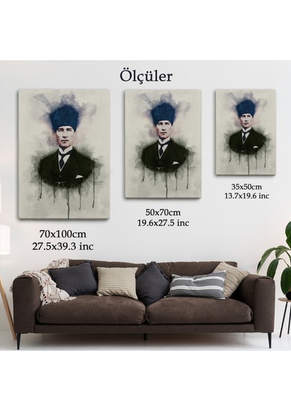 Atatürk Portre Tablosu Mustafa Kemal Atatürk Dikdörtgen Dekoratif Kanvas Tablo-Cz-77