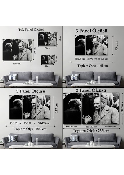 Atatürk Portre Tablosu Mustafa Kemal Atatürk Dikdörtgen Dekoratif Kanvas TABLO-FV-147