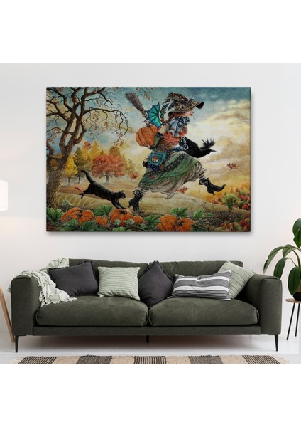Cadı ve Kedisi Cadılar Bayramı Helloven Duvar Tablosu -6648 fiyatları