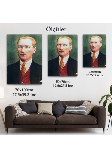 Atatürk Portre Tablosu Mustafa Kemal Atatürk Dikdörtgen Dekoratif Kanvas Tablo-Cs-69