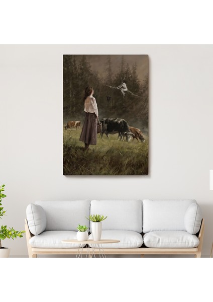 Süpürgeli Cadıya Özenen Kız Dekoratif Duvar Tablosu -6185 fiyatları