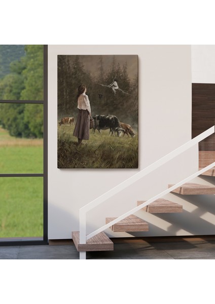 Süpürgeli Cadıya Özenen Kız Dekoratif Duvar Tablosu -6185 fırsatları