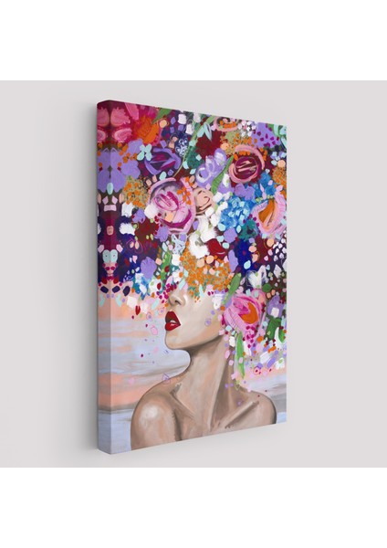 Çiçek Saçlı Kadın Yağlıboya Görünüm Dekoratif Kanvas Duvar TABLOSU -6413