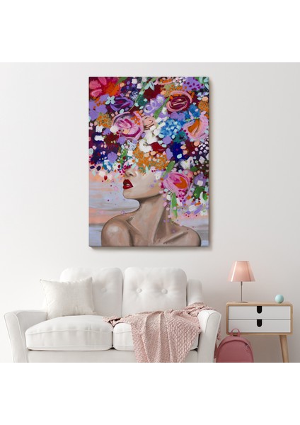 Çiçek Saçlı Kadın Yağlıboya Görünüm Dekoratif Kanvas Duvar TABLOSU -6413 fiyatları