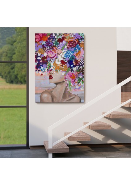 Çiçek Saçlı Kadın Yağlıboya Görünüm Dekoratif Kanvas Duvar TABLOSU -6413 fırsatları