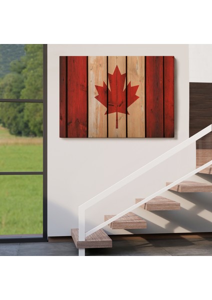 Ahşap Kanada Bayrağı Rustik Kanvas Tablo, Kanada Bayrağı Vintage , Ev ve Ofis DEKORU-5404 indirimleri