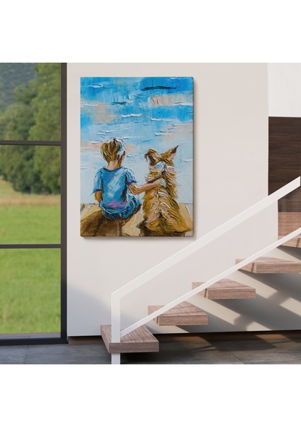Göl Kenarında Oturan Çocuk ve Köpeği Duvar TABLO-5984 fırsatları