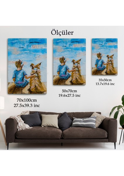 Göl Kenarında Oturan Çocuk ve Köpeği Duvar TABLO-5984 indirimleri