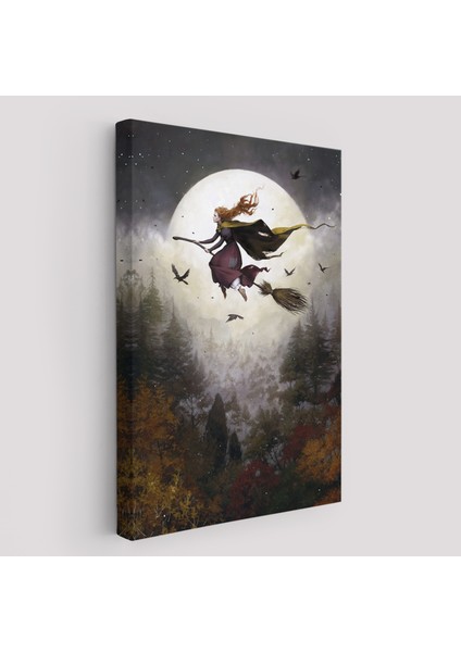 Süpürge ile Uçan Cadı, Cadılar Bayramı Hediyesi, Hallowen Tablo -6398