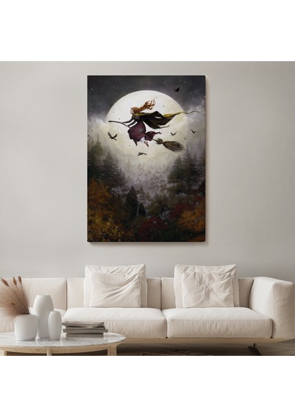 Süpürge ile Uçan Cadı, Cadılar Bayramı Hediyesi, Hallowen Tablo -6398 fiyatları