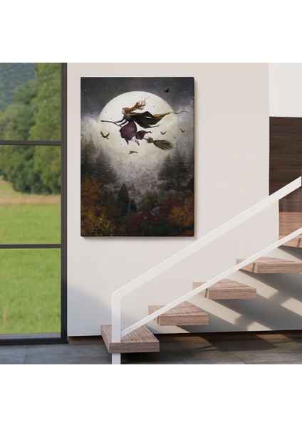 Süpürge ile Uçan Cadı, Cadılar Bayramı Hediyesi, Hallowen Tablo -6398 fırsatları