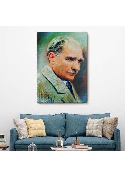 Atatürk Portre Tablosu Mustafa Kemal Atatürk Dikdörtgen Dekoratif Kanvas Tablo-Cl-62