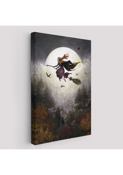 Süpürge ile Uçan Cadı, Cadılar Bayramı Helloven Duvar Tablosu -6159