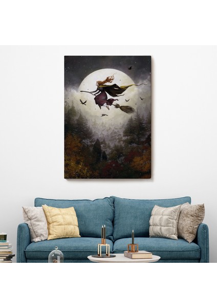 Süpürge ile Uçan Cadı, Cadılar Bayramı Helloven Duvar Tablosu -6159 fiyatları