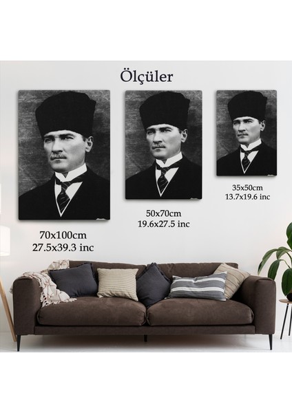 Atatürk Portre Tablosu Mustafa Kemal Atatürk Dikdörtgen Dekoratif Kanvas Tablo-Cj-60