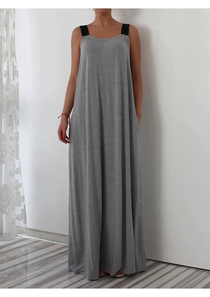 Kadın Askılı Cep Detay Viskon Kumaş Elbise