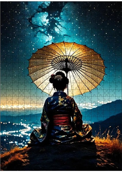 Ahşap Mdf Puzzle Yapboz Japon Şemsiyeli Kadın 500 Parça 50*70 Cm