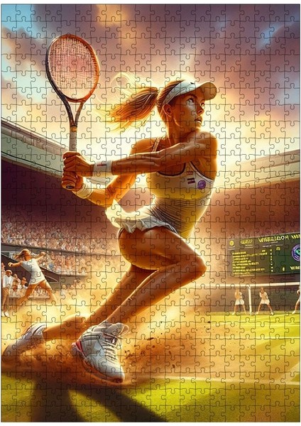 Ahşap Mdf Puzzle Yapboz Tenis Oynayan Kadın 500 Parça 50*70 Cm