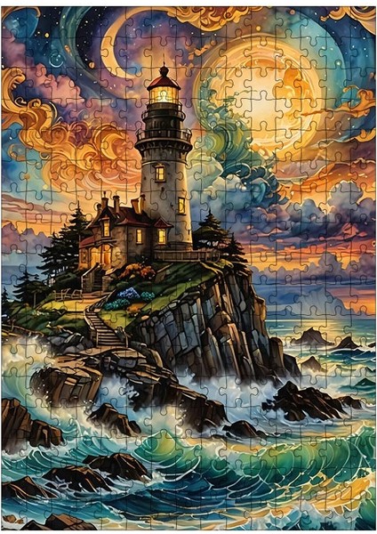 Ahşap Mdf Puzzle Yapboz Yağlı Boya Deniz Feneri 255 Parça 35*50 Cm