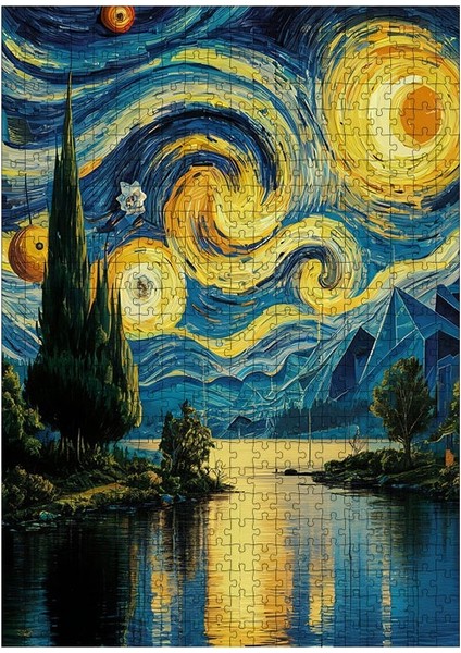 Ahşap Mdf Puzzle Yapboz Van Gogh Tarzı Göl Manzarası 500 Parça 50*70 Cm