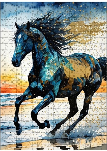 Ahşap Mdf Puzzle Yapboz Sahilde Koşan At 500 Parça 50*70 Cm