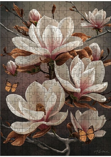 Ahşap Mdf Puzzle Yapboz Beyaz Çiçekler 255 Parça 35*50 Cm