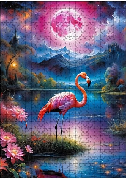 Ahşap Mdf Puzzle Yapboz Pembe Flamingo 500 Parça 50*70 Cm