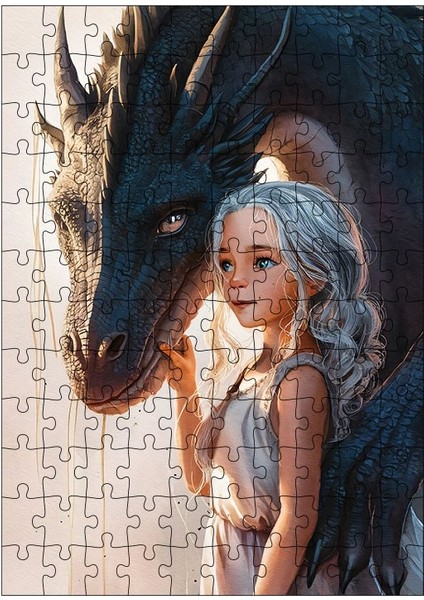 Ahşap Mdf Puzzle Yapboz Ejderha Ve Çocuk 120 Parça 25*35 Cm