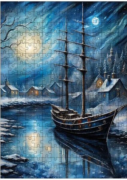 Ahşap Mdf Puzzle Yapboz Dolunay Veya Kendi Tekne 255 Parça 35*50 Cm