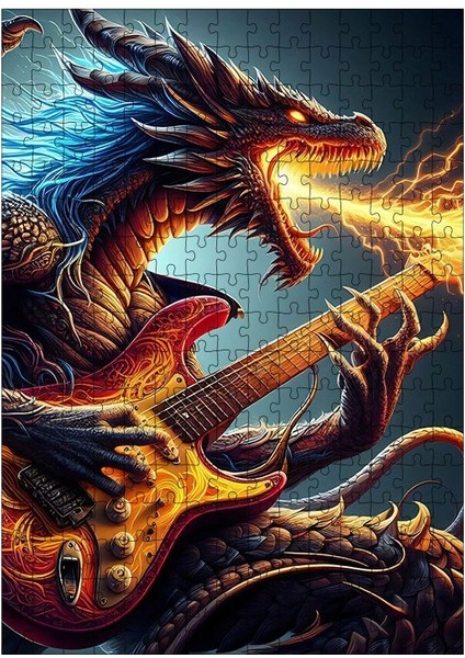 Ahşap Mdf Puzzle Yapboz Gitar Çalan Ejderha 255 Parça 35*50 cm