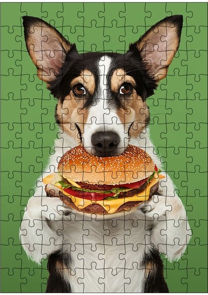 Ahşap Mdf Puzzle Yapboz Hamburger Yiyen Köpek 120 Parça 25*35 cm