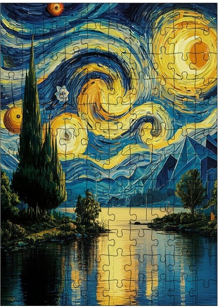 Ahşap Mdf Puzzle Yapboz Van Gogh Tarzı Göl Manzarası 120 Parça 25*35 cm