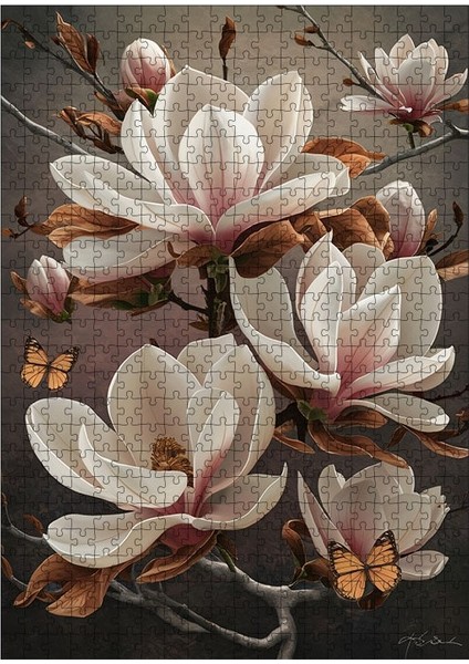 Ahşap Mdf Puzzle Yapboz Beyaz Çiçekler 500 Parça 50*70 cm