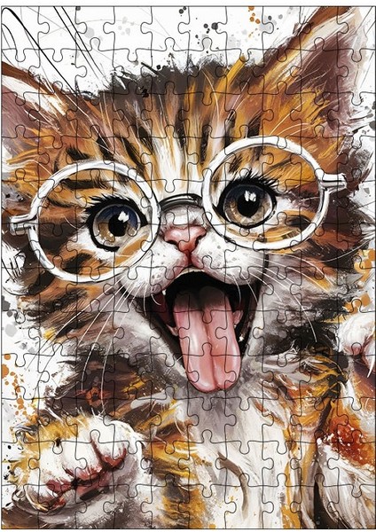 Ahşap Mdf Puzzle Yapboz Gözlüklü Kedi 120 Parça 25*35 cm