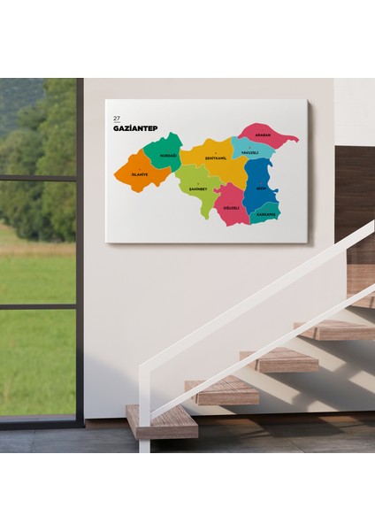 Gaziantep Ili ve Ilçeler Haritası Dekoratif Kanvas Tablo 1342 fırsatları