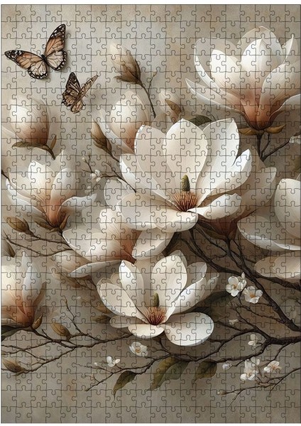 Ahşap Mdf Puzzle Yapboz Çiçekler ve Kelebek 500 Parça 50*70 cm