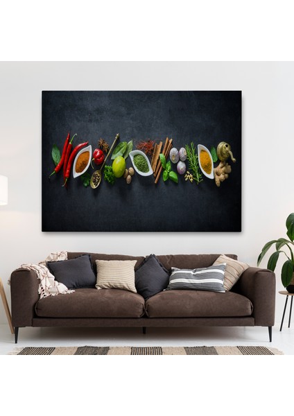 Mutfak Masasın Da Baharatlar Dekoratif Kanvas Duvar TABLOSU-3538 fiyatları