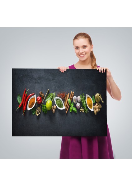 Mutfak Masasın Da Baharatlar Dekoratif Kanvas Duvar TABLOSU-3538 fırsatları