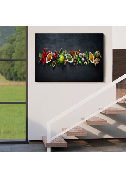 Mutfak Masasın Da Baharatlar Dekoratif Kanvas Duvar TABLOSU-3538 indirimleri