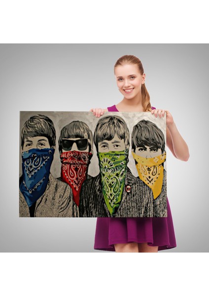 Bansky'nin Bandanalı Beatles Çocuklar Isimli Çalışması Kanvas TABLO-5011 fırsatları