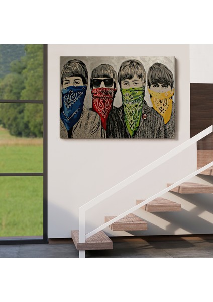 Bansky'nin Bandanalı Beatles Çocuklar Isimli Çalışması Kanvas TABLO-5011 indirimleri