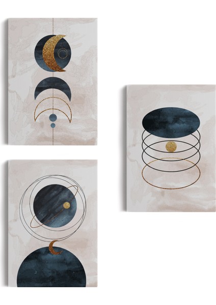 Duvar Tablo Seti 3 Parça Suluboya Soyut Sanat Koleksiyonu Dekoratif Tablo-Ab-2