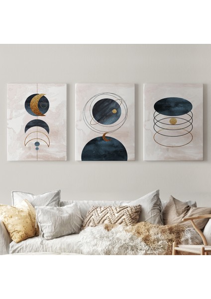 Duvar Tablo Seti 3 Parça Suluboya Soyut Sanat Koleksiyonu Dekoratif Tablo-Ab-2