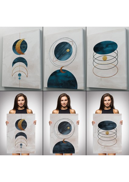 Duvar Tablo Seti 3 Parça Suluboya Soyut Sanat Koleksiyonu Dekoratif Tablo-Ab-2