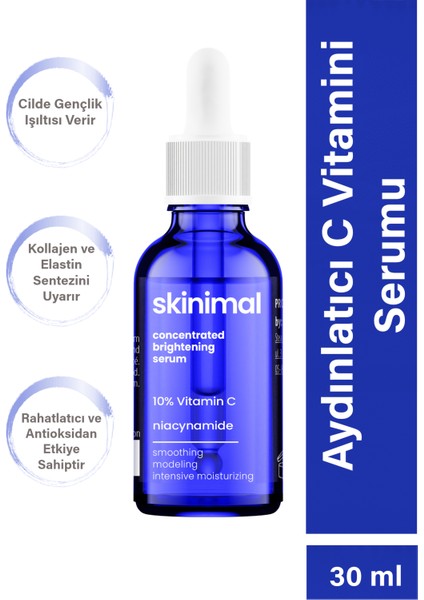 Aydınlatıcı ve Cilt Tonu Eşitleyici C Vitamini %10 Serumu 30 ml