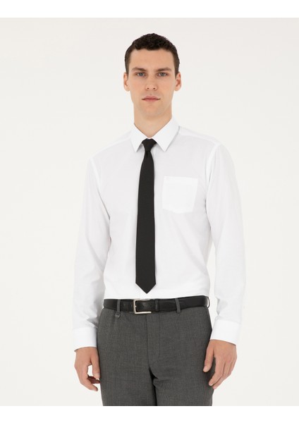 Erkek Beyaz Regular Fit Uzun Kollu Basic Gömlek 50285596-VR013