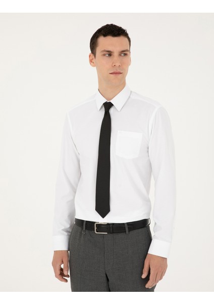 Erkek Beyaz Regular Fit Uzun Kollu Basic Gömlek 50285596-VR013