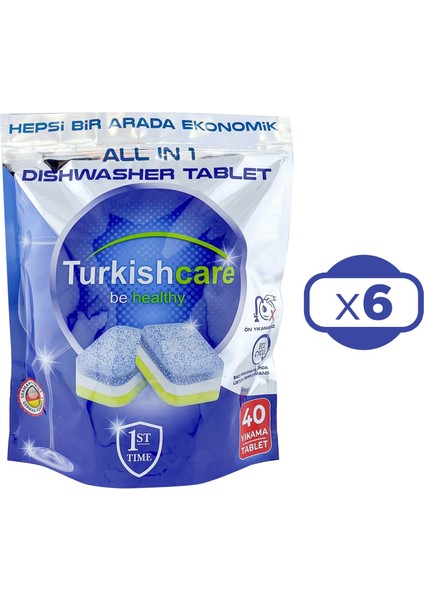 Hepsi 1 Arada 40 Lı Bulaşık Makinası Tableti x 6 Paket (240 Tablet)