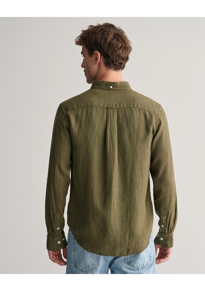 Erkek Yeşil Regular Fit Düğmeli Yaka Keten Gömlek 3240120.301 modelleri